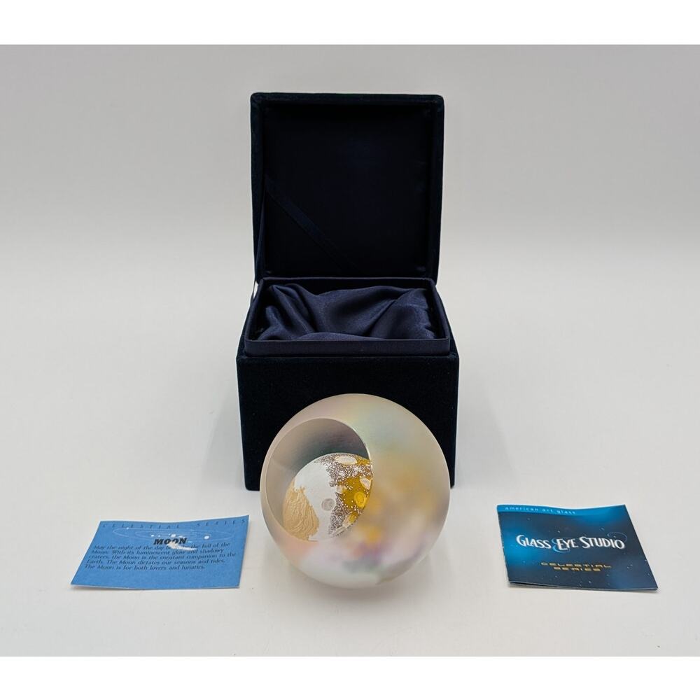Glass Eye Studio Celestial Series Moon Paperweight Vintage Signed GES 94